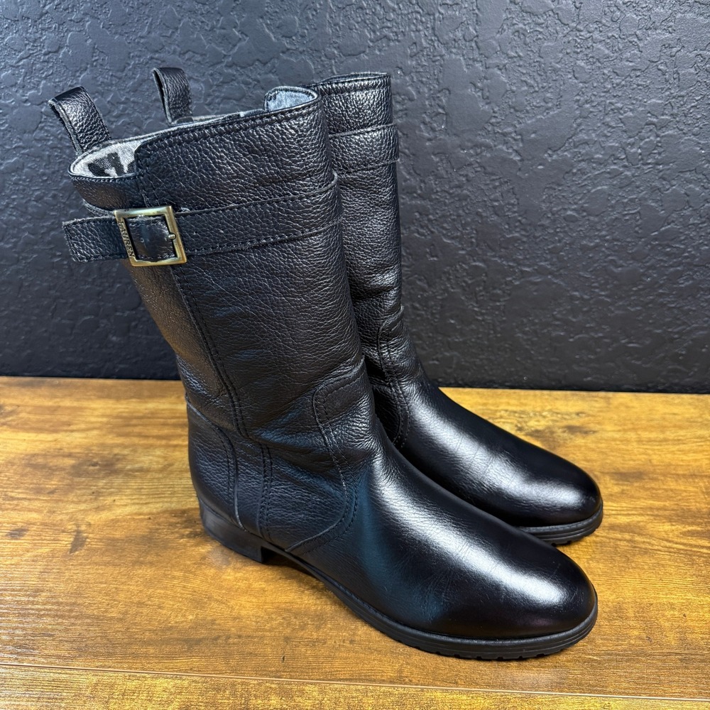 Lauren Ralph Lauren 802103222 Black Leather Mid-Calf Moto Boots‎ Womens Size 8M